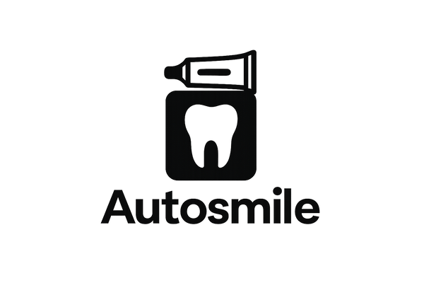 mi marca se llama autosmile es un dispensador de crema dental. dame en color negro y blanco el logo y con la primera letra mayusucula